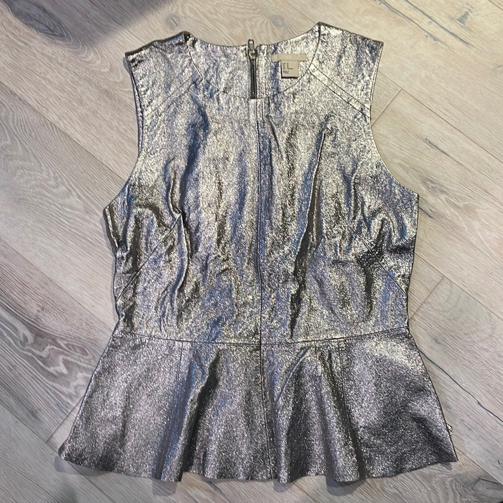 H&M pewter metallic leather top